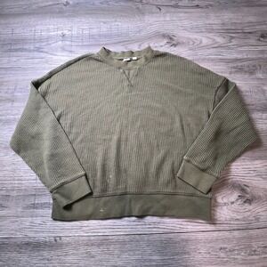 Gap Waffle Knit Sweater Women Medium Olive Green Thermal Pullover Crew Neck AA47